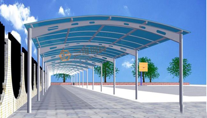 山東三維鋼結構公司建造的鋼結構雨棚效果圖